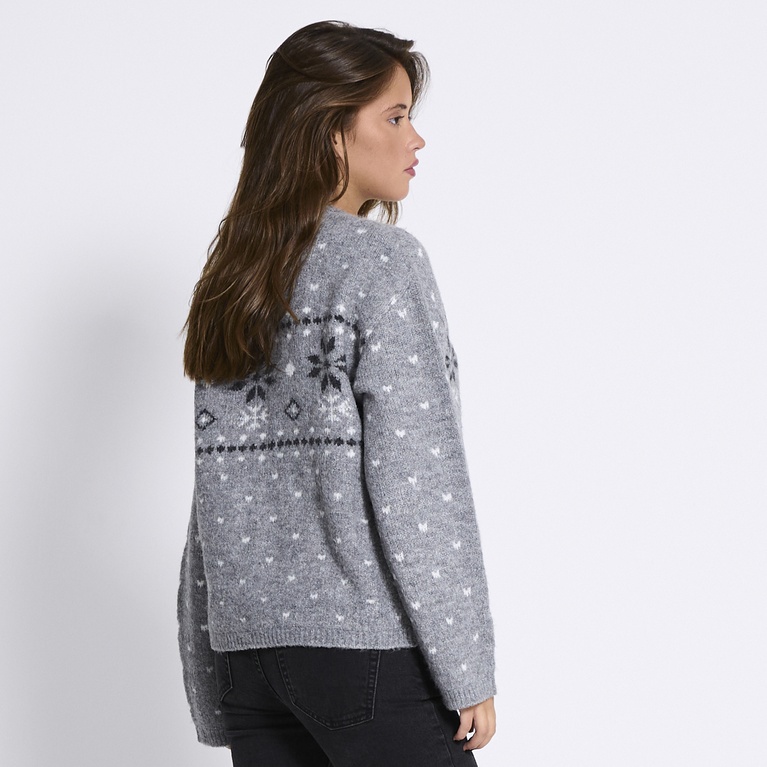 Pattern knit sweater "Elvie" Grey Melange